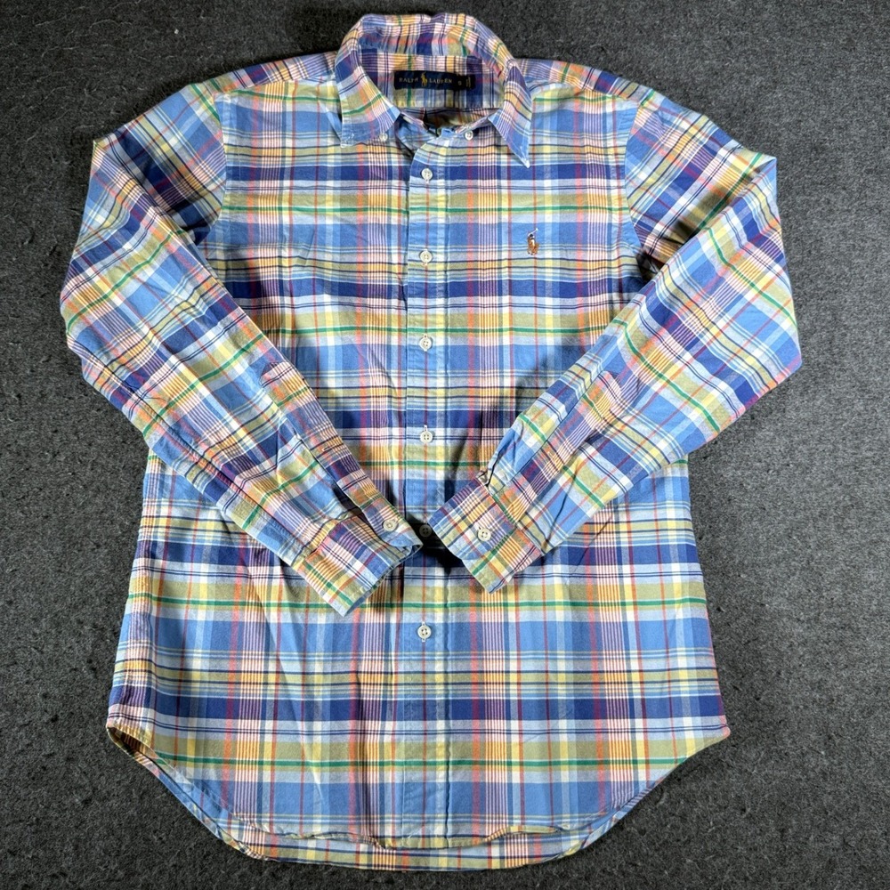Ralph Lauren Mens Small Blue Multicolor Plaid Long Sleeve Button Down Shirt